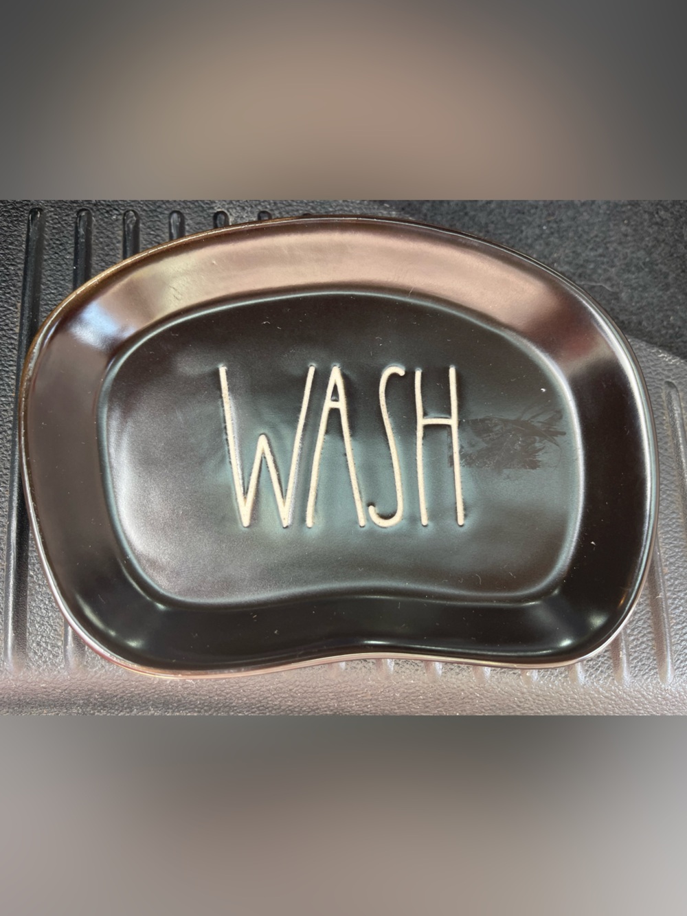 Rae Dunn Black Ceramic "WASH" Soap Dish